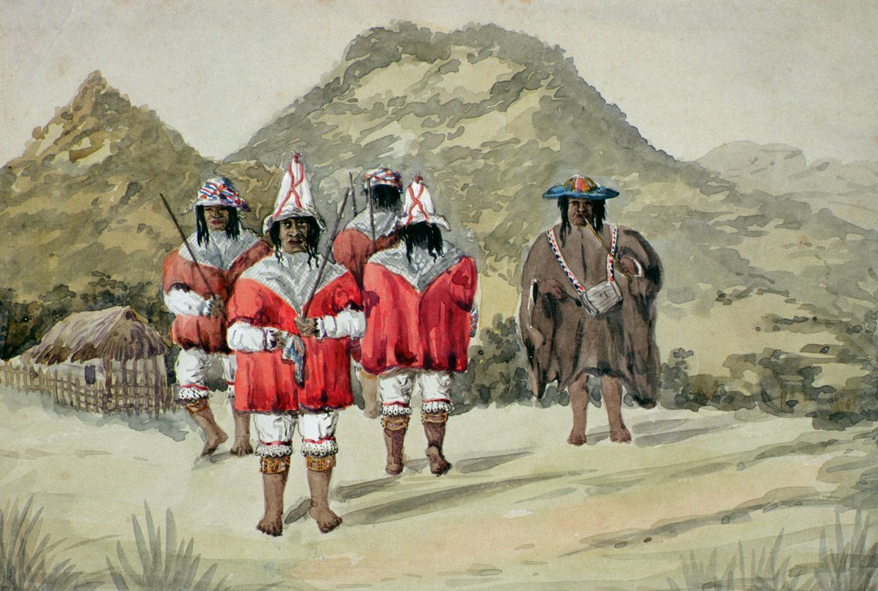 Dancing Indios, cca 1875 (wc na papíře) od Alfred Gustin