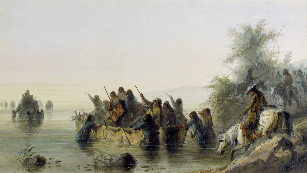 Bull Boating, 1858-60 (wc na papíře) od Alfred Jacob Miller