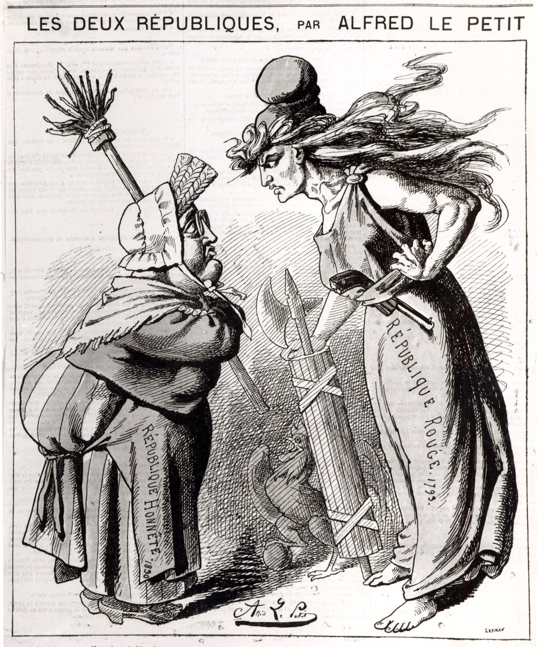 Karikatura zobrazující Francouzskou sociální republiku proti Francouzské konzervativní republice z časopisu "Le Grelot", 1872 od Alfred Le Petit