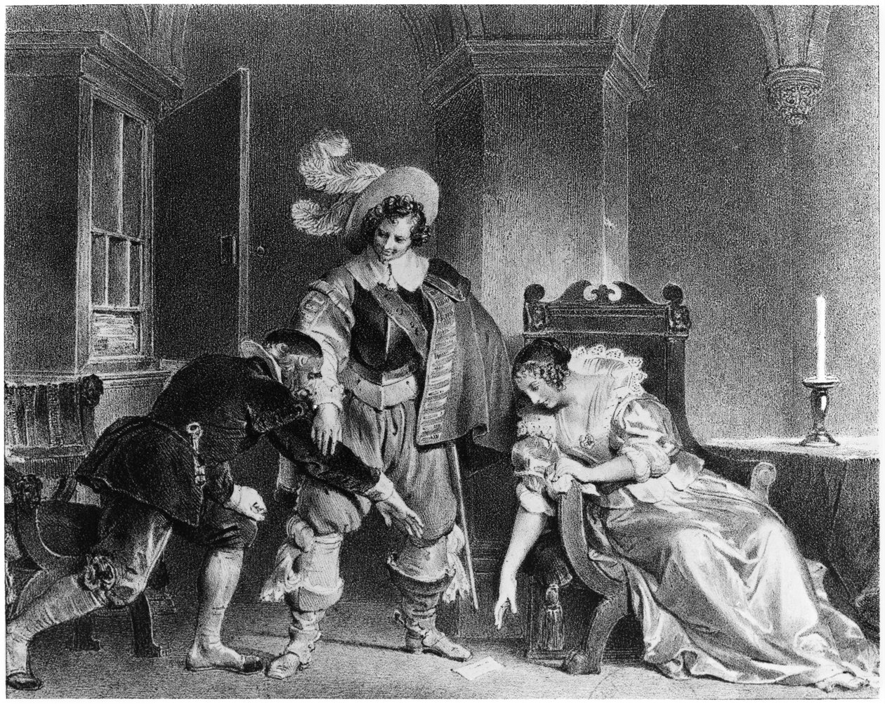 Lindorův dopis, ilustrace z opery "Lazebník sevillský" od Pierra Augustina Carona de Beaumarchais (1732-99) od Alfred Leon Lemercier