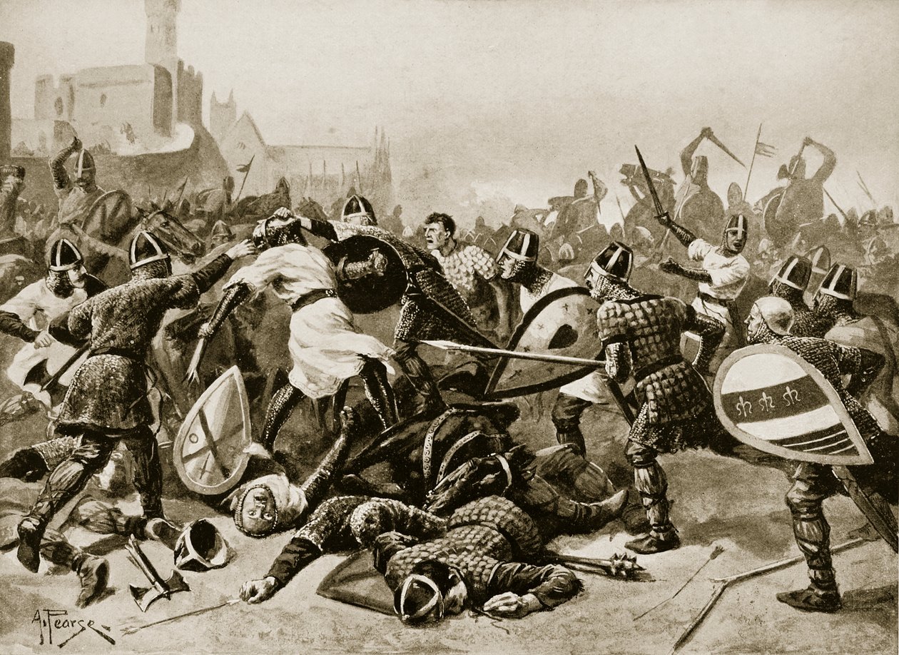 Štěpán zajatý v bitvě u Lincolnu, 1141, ilustrace z knihy "Hutchinson