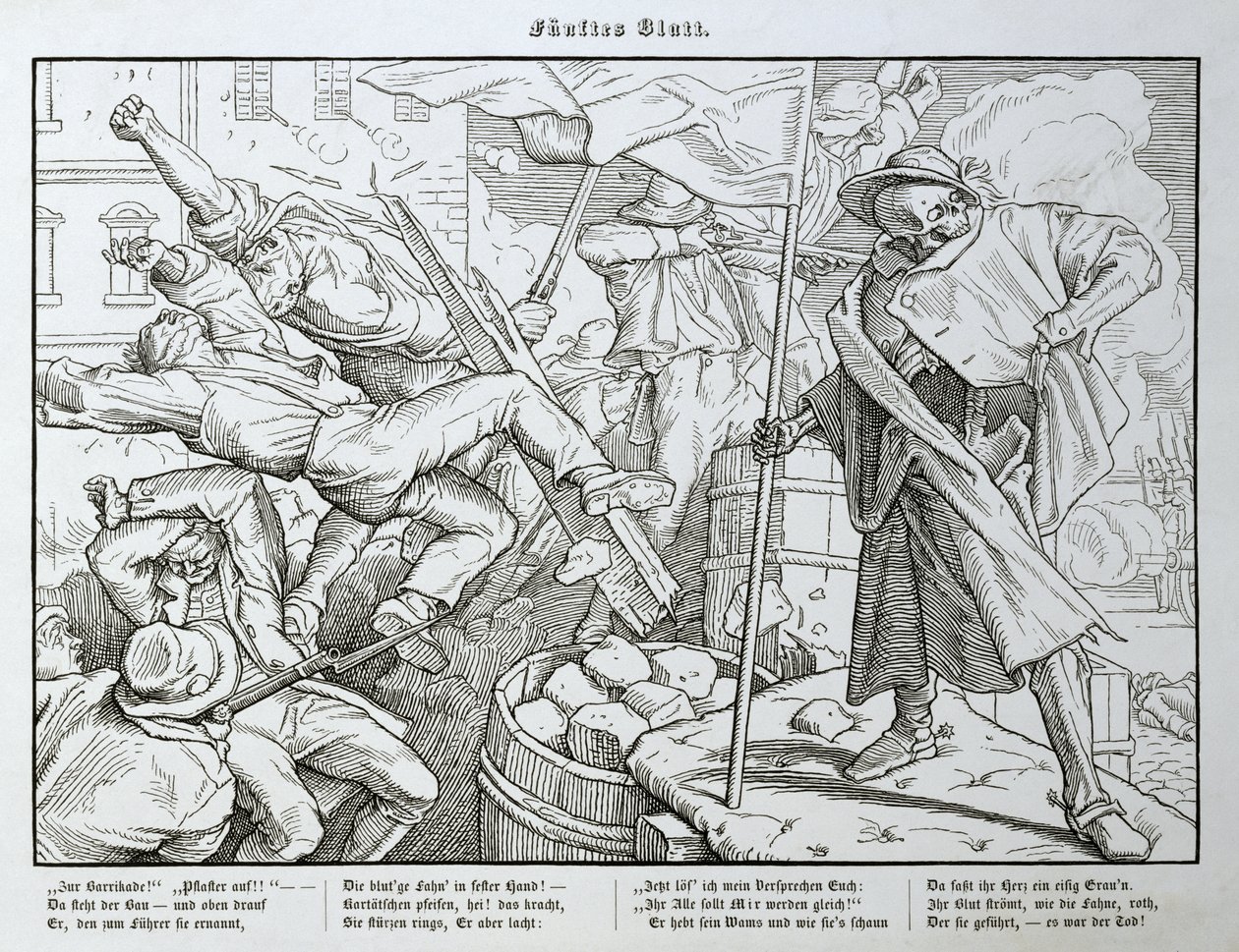 Smrt na barikádě, z „Další tanec smrti“, který vydal Georg Wigand v Lipsku, 1849 od Alfred Rethel