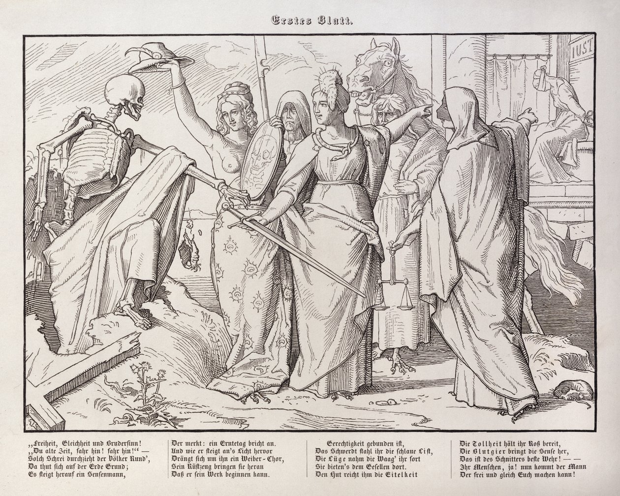 První stránka z „Dalšího tance smrti“, kterou vydal Georg Wigand v Lipsku, 1849 od Alfred Rethel