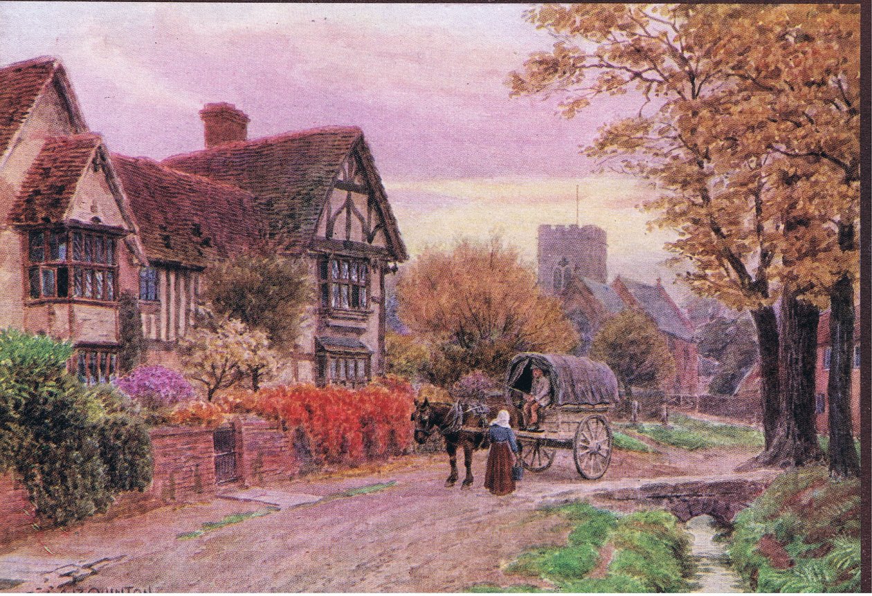 Říjnový večer ve Steventonu, Berkshire, z The Cottages and the Village Life of Rural England vydané nakladatelstvím Dent & Sons Limited, 1912 od Alfred Robert Quinton