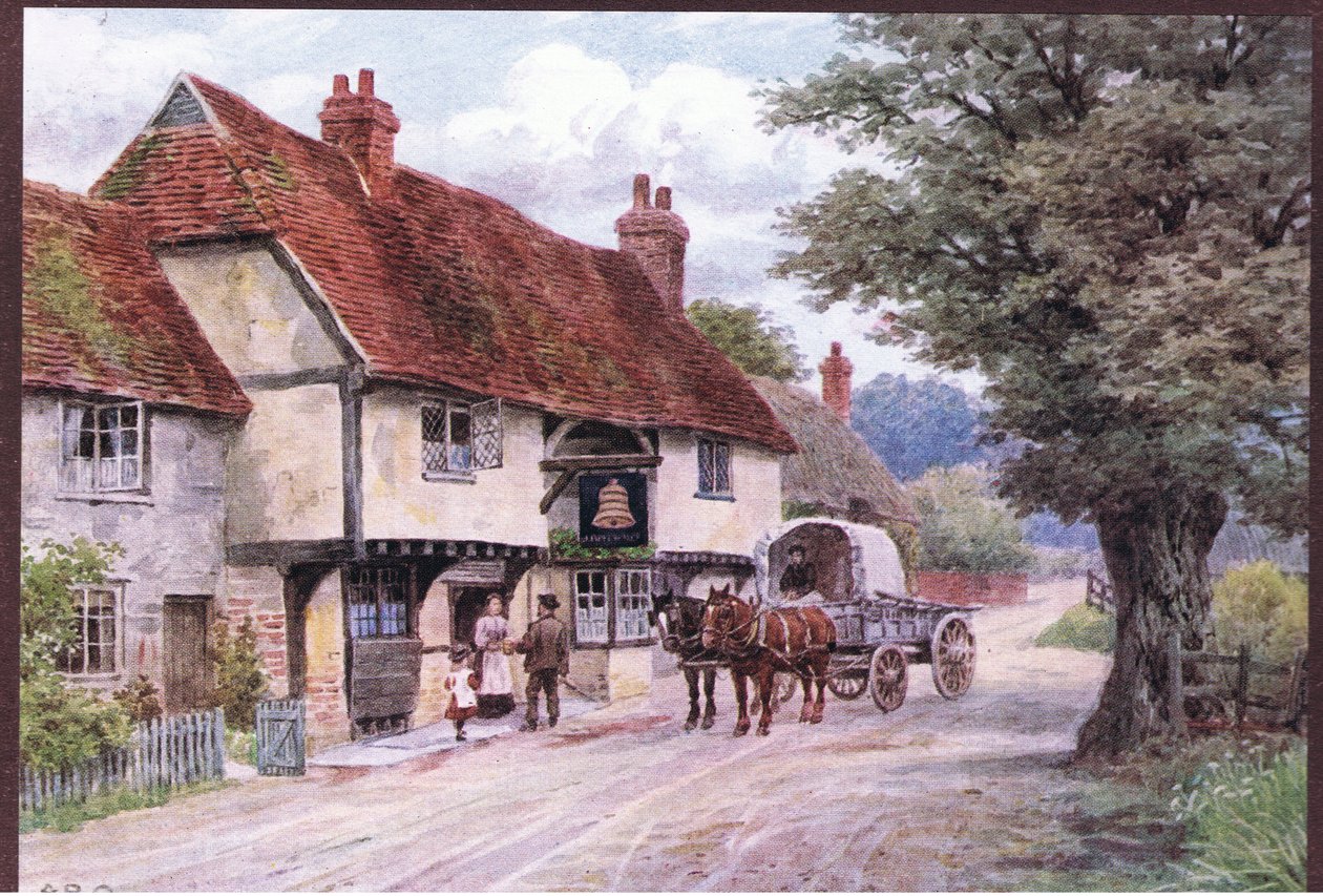 The Bell Inn, Waltham St Lawrence, z The Cottages and the Village Life of Rural England publikoval Dent & Sons Limited, 1912 od Alfred Robert Quinton