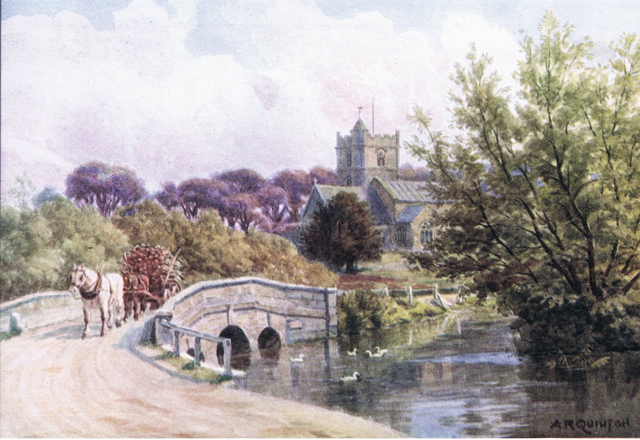 The Bridge, Coombe Bissett, Nr Salisbury, z The Cottages and the Village Life of Rural England vydané nakladatelstvím Dent & Sons Limited, 1912 od Alfred Robert Quinton