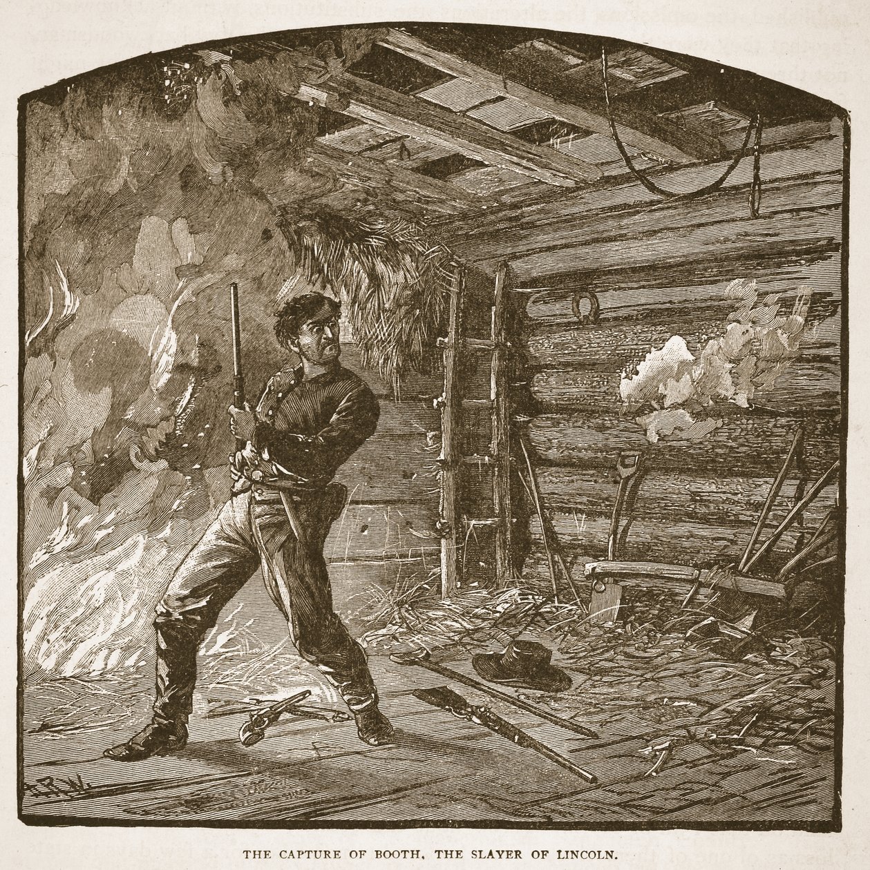 Zajetí Bootha, přemožitele Lincolna, z knižní hospody. 1896 od Alfred Rudolph Waud