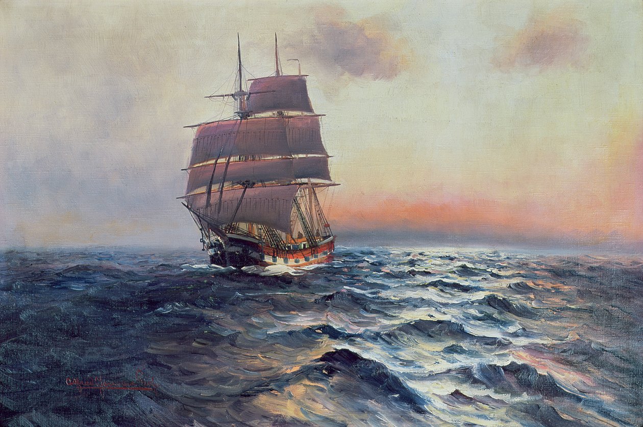 Plachetnice na moři, kolem roku 1910 od Alfred Serenius Jensen