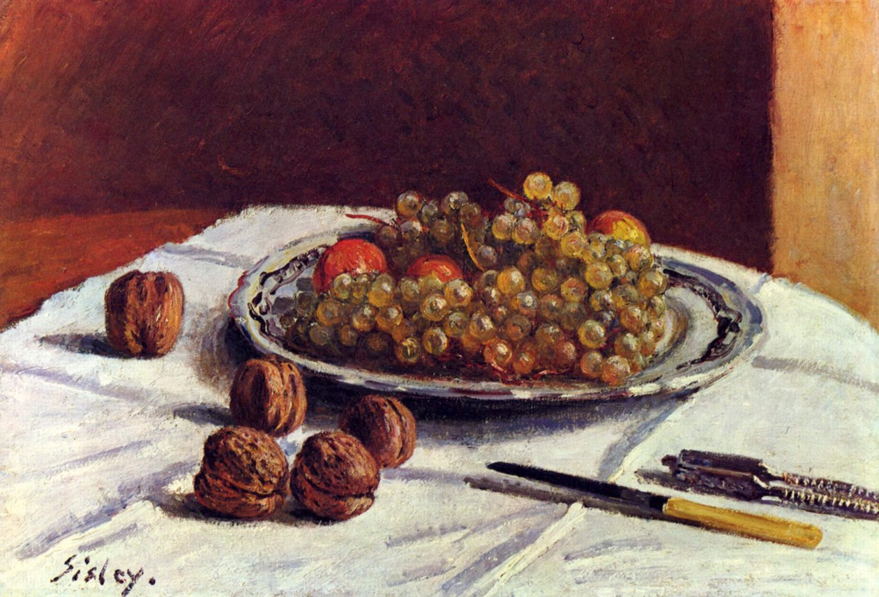 Zátiší, hrozny a ořechy od Alfred Sisley