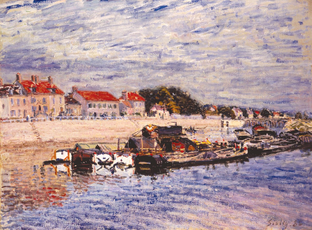Čluny na Loingu v Saint-Mammès od Alfred Sisley