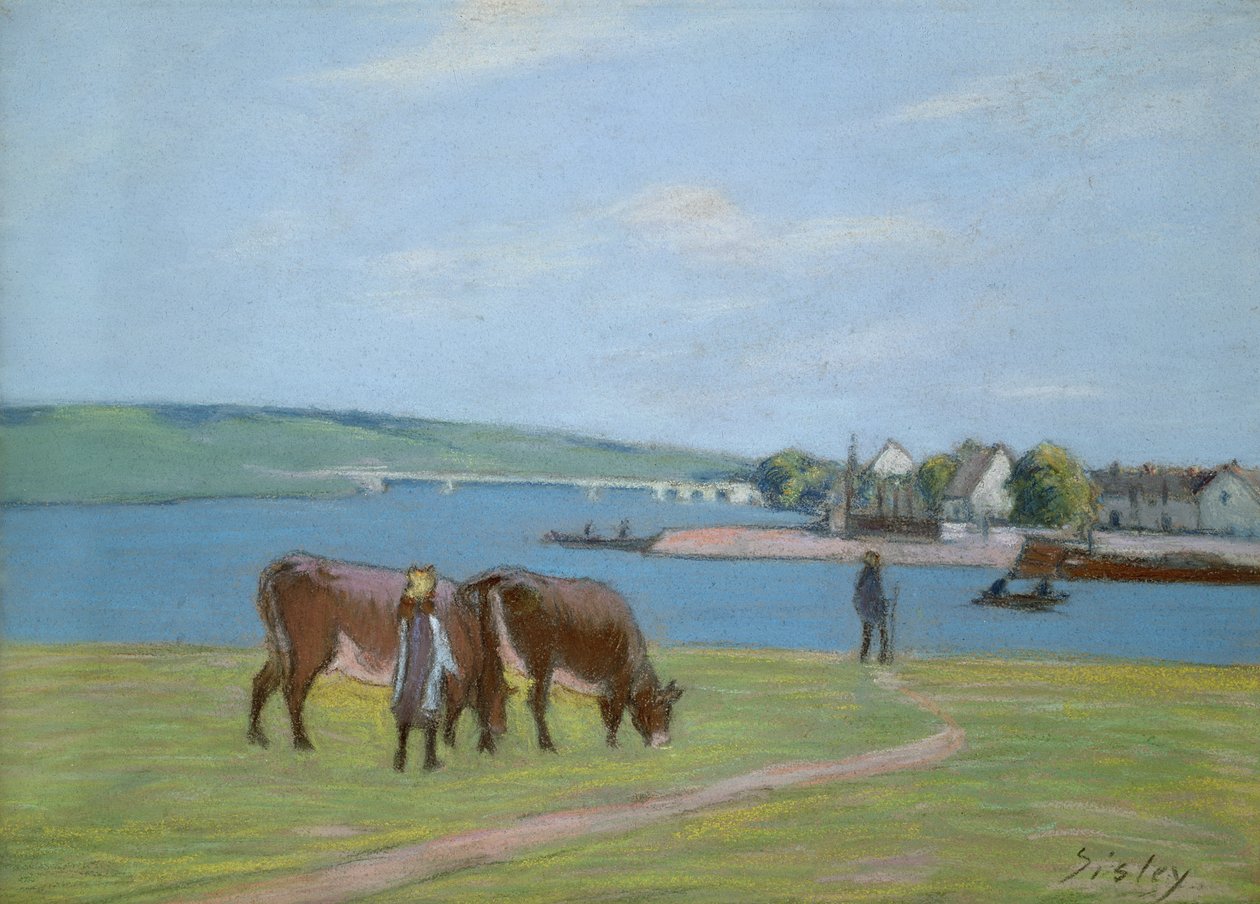 Krávy na břehu Seiny v Saint-Mammes (pastel) od Alfred Sisley