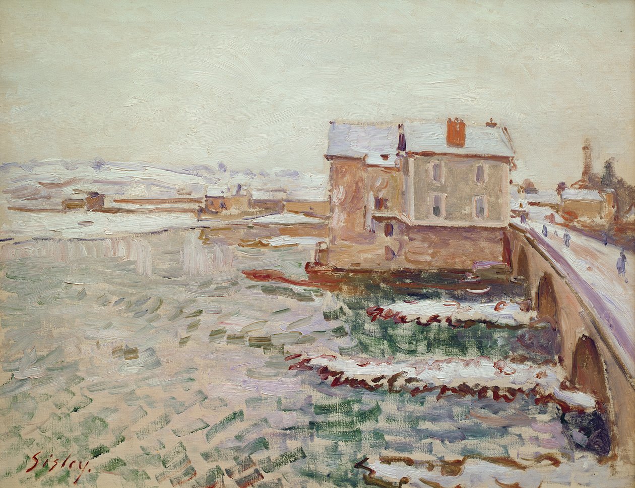 Moret Bridge v zimě roku 1889, po roce 1889 od Alfred Sisley