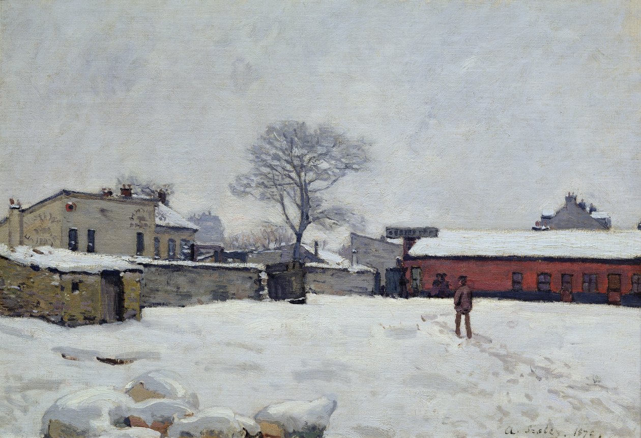 Pod sněhem: hospodářský dvůr v Marly-le-Roi, 1876 od Alfred Sisley