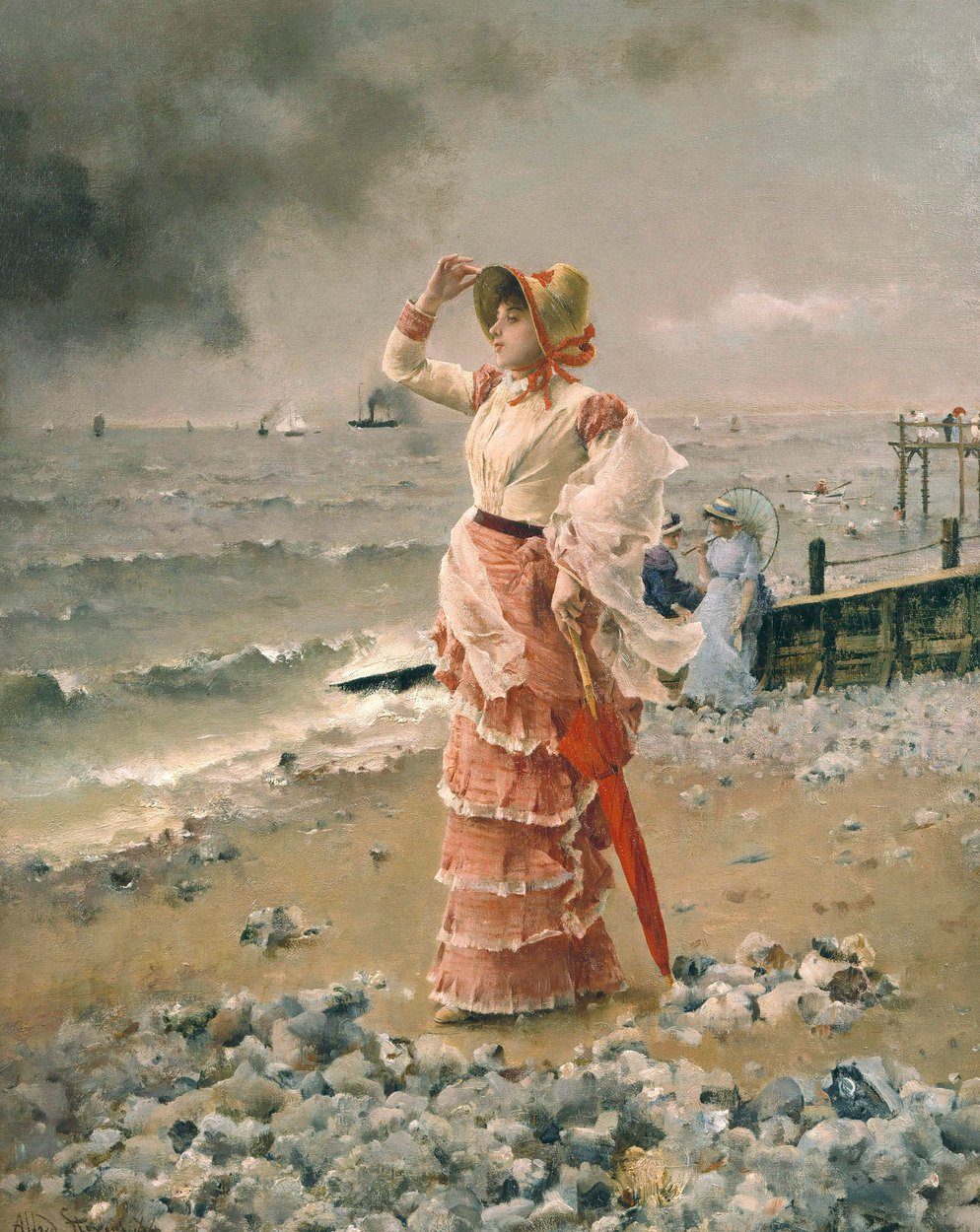Elegantní žena vidí, jak se točí Steam od Alfred Emile Stevens