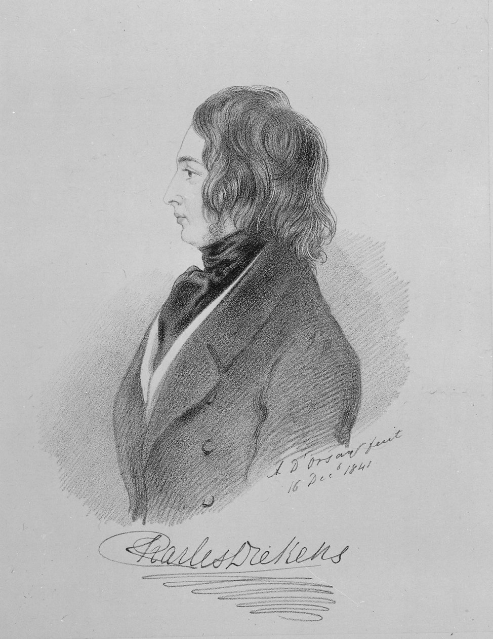 Portrét Charlese Dickense (1812-70) 16. prosince 1841 (uhl na papíře) od Alfred d