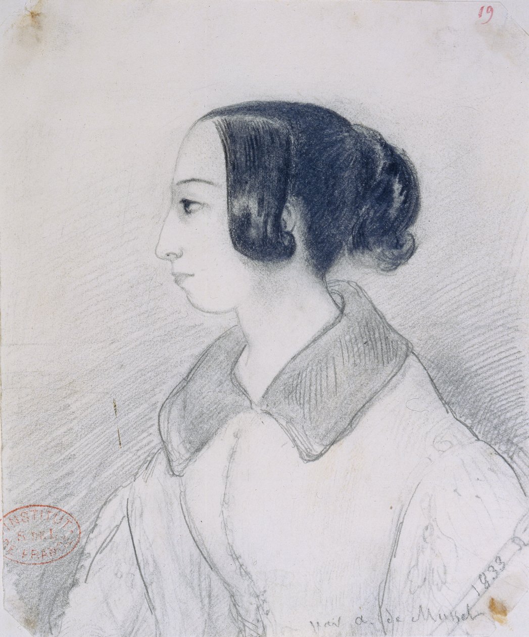 George Sand (1804-76) z profilu, 1833 od Alfred de Musset