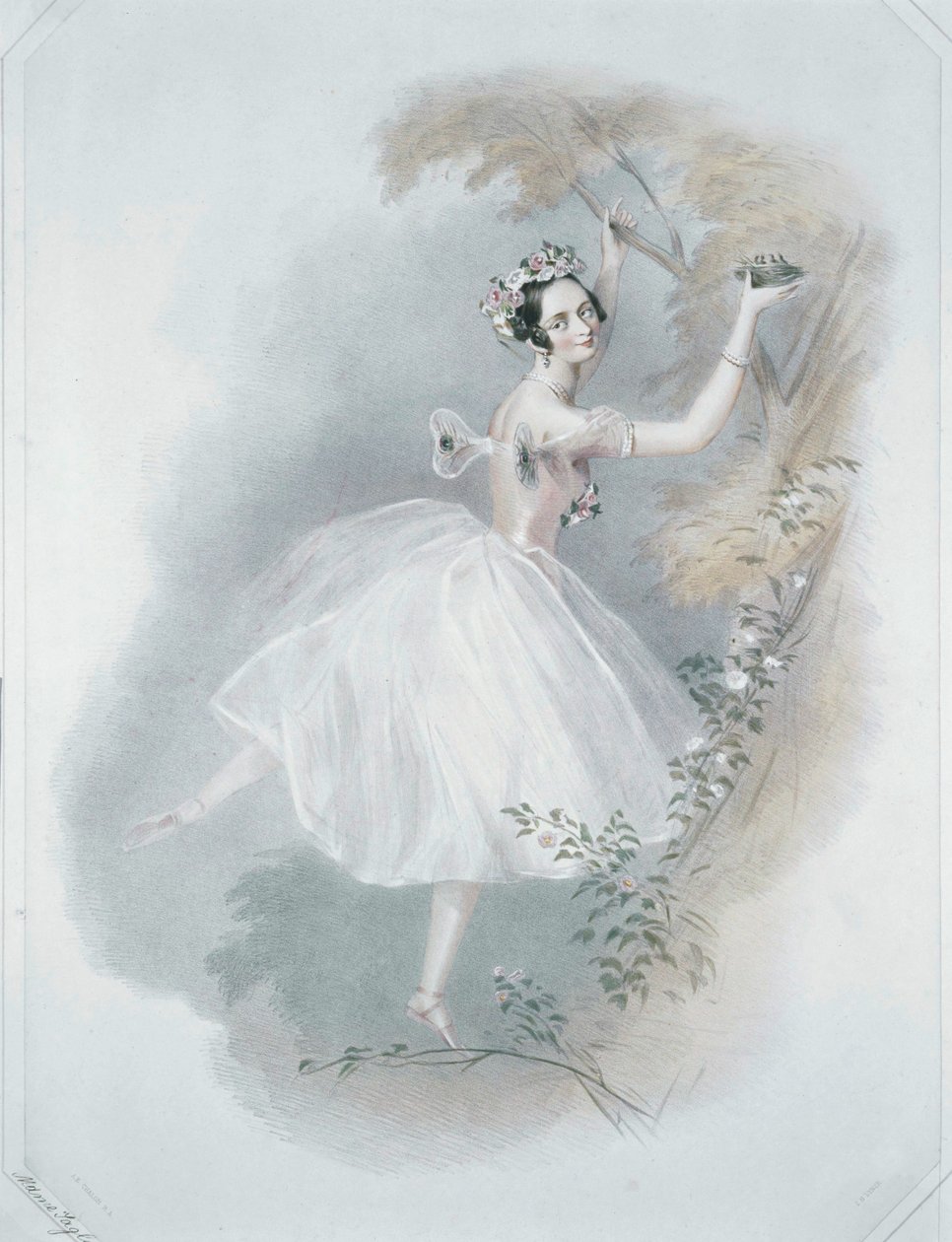 Marie Taglioni, nejslavnější baletka ... (kolorovaný tisk) od Alfred Edward Chalon