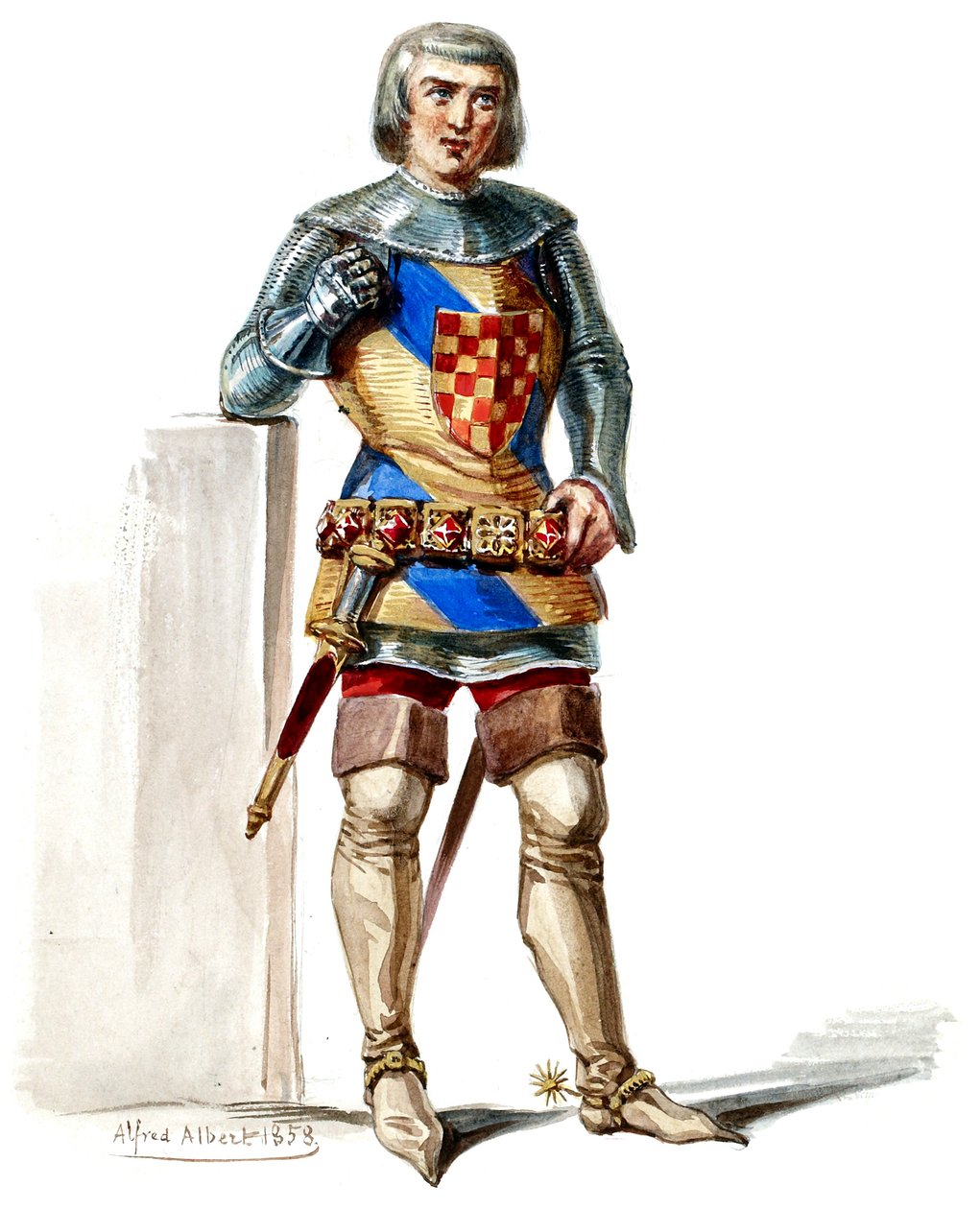 Halévy - La magicienne - kostýmní modely Alfreda Alberta - 16. Hrabě de Poitou, 1. kostým, M. Belval (retušováno) od Alfred Albert