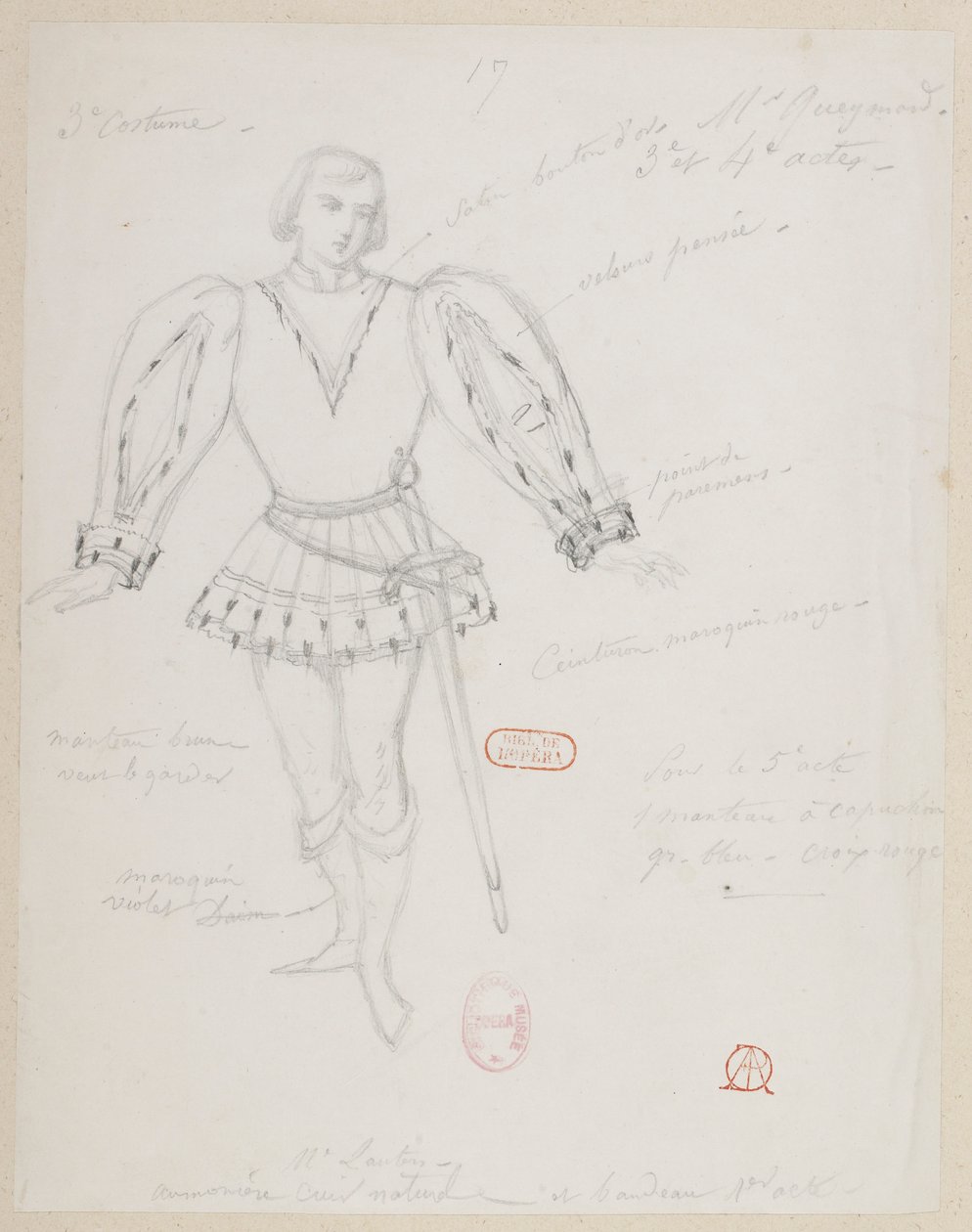 Halévy - Kouzelnice - kostýmní modely Alfred Albert - 17 (Réné), M. Gueymard, 3. kostým, 3. a 4. dějství od Alfred Albert