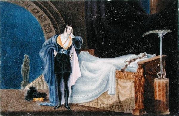 Ateista si prohlíží mrtvé tělo své manželky, Charlotte Bronteová (1816-55) (litho) od Alfred B. (after) Clayton