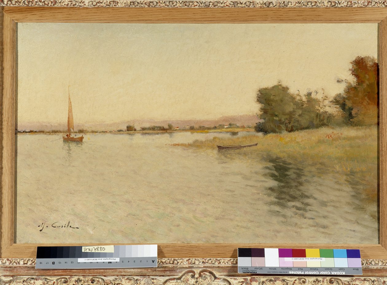 Loď a plachetnice na břehu jezera Malba Alfreda Casileho (1848-1909) 20. století Povinná zmínka: Založení sbírky se týká de Provence, Marseille od Alfred Casile