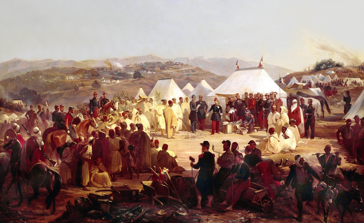 Dobytí Alžírska: kapitulace kmene Beni Raten z Kabylie francouzskému maršálu Randonovi (1795-1871) v roce 1854 od Alfred Charles Ferdinand Decaen