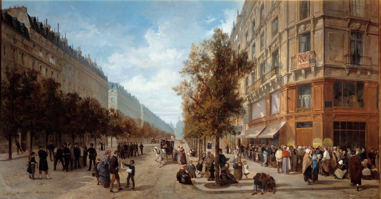 Sídlo v Paříži: „“ Fronta u dveří obchodu s potravinami (Felix Potin) na rohu Rue Reaumur a Boulevard Sebastopol v listopadu 1870““ Obraz Alfreda Decaena (1820-1893) 1870 Rozm. 1x0,7 m Paříž, Musee Carnavalet od Alfred Charles Ferdinand Decaen