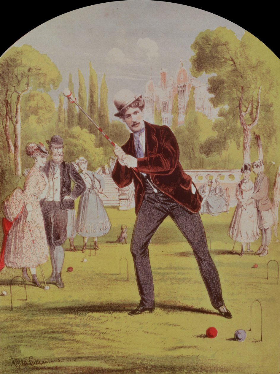 Notový obal pro Croquet: Tempo Schottische od Lawreena a Davise, 1870 barevné lito od Alfred Concanen