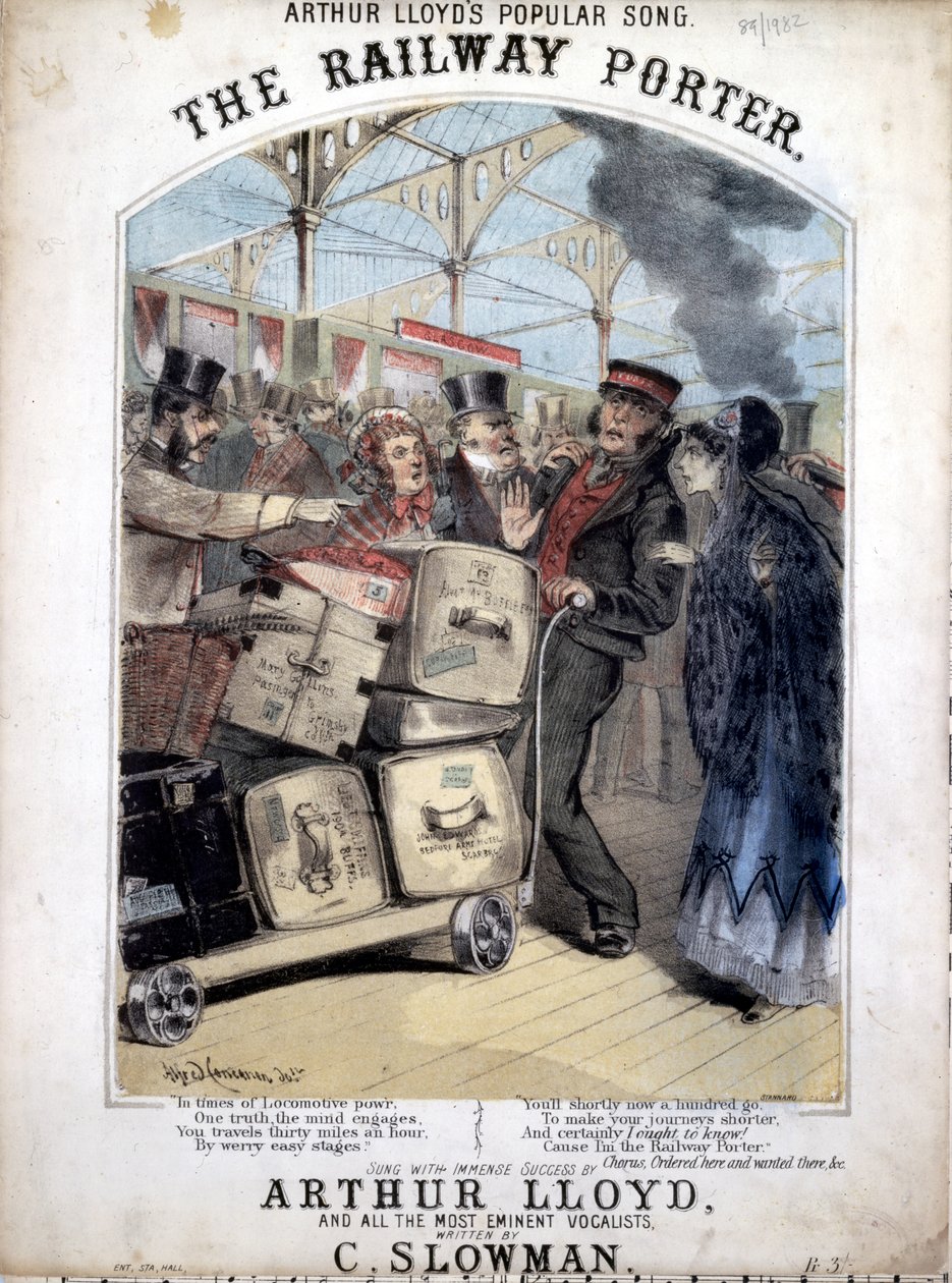 The Railway Porter, obal notového záznamu k populární viktoriánské písni C. Plowmana, 1870 od Alfred Concanen