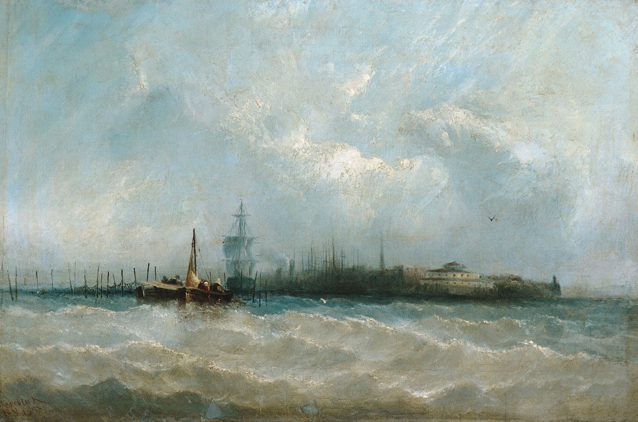 New York z přístavu s baterií a zámeckou zahradou, 1858. od Alfred Copestick
