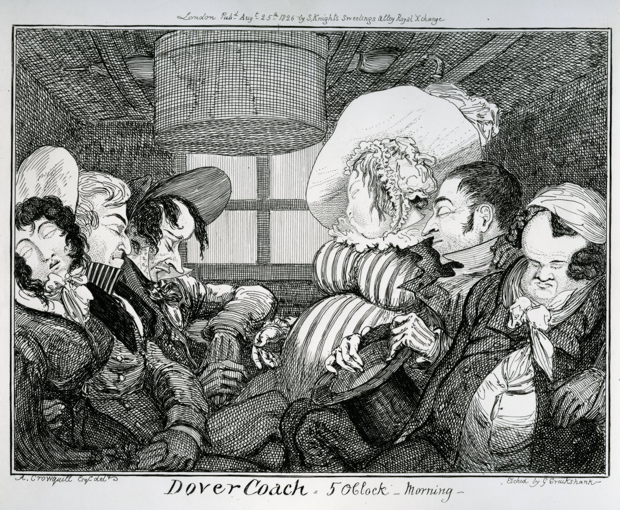 Doverský kočár, 5 hodin ráno, lept George Cruikshank, 1826 od Alfred Crowquill