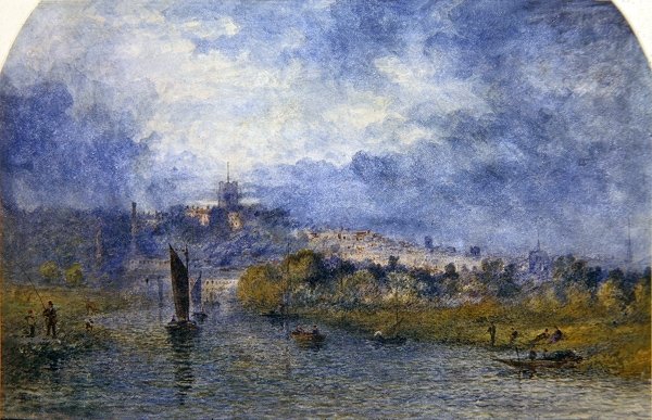Západ slunce nad Norwichem (akvarel na papíře) od Alfred Dawson