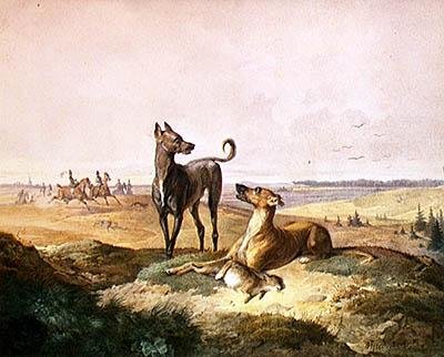 Lov zajíců (akvarel a uhle na papíře) od Alfred Dedreux