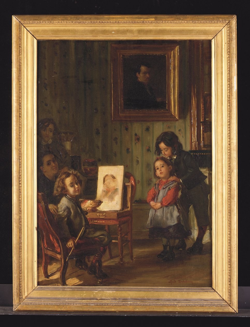 Interiér, rodina umělce (olej na plátně) od Alfred Dehodencq