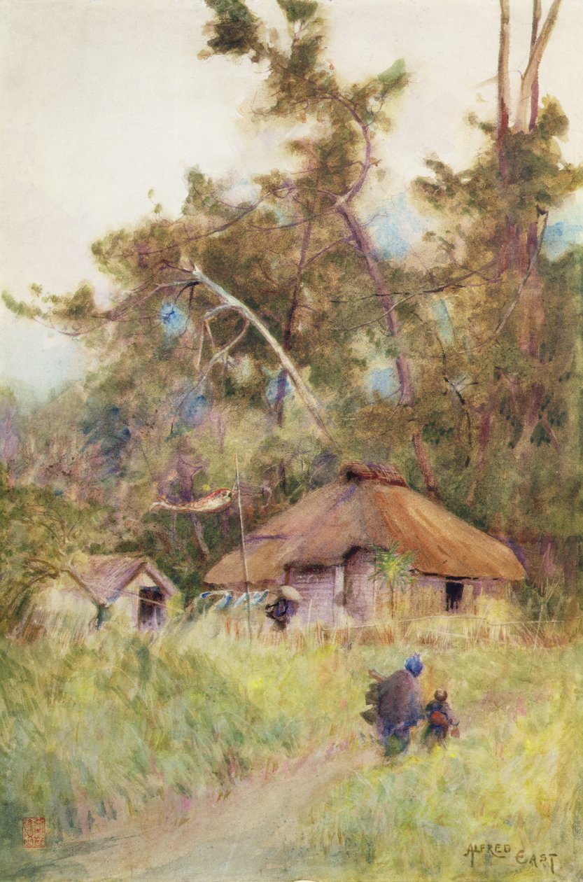 Bouřlivý den v Japonsku, cca 1889 (akvarel na papíře) od Alfred East