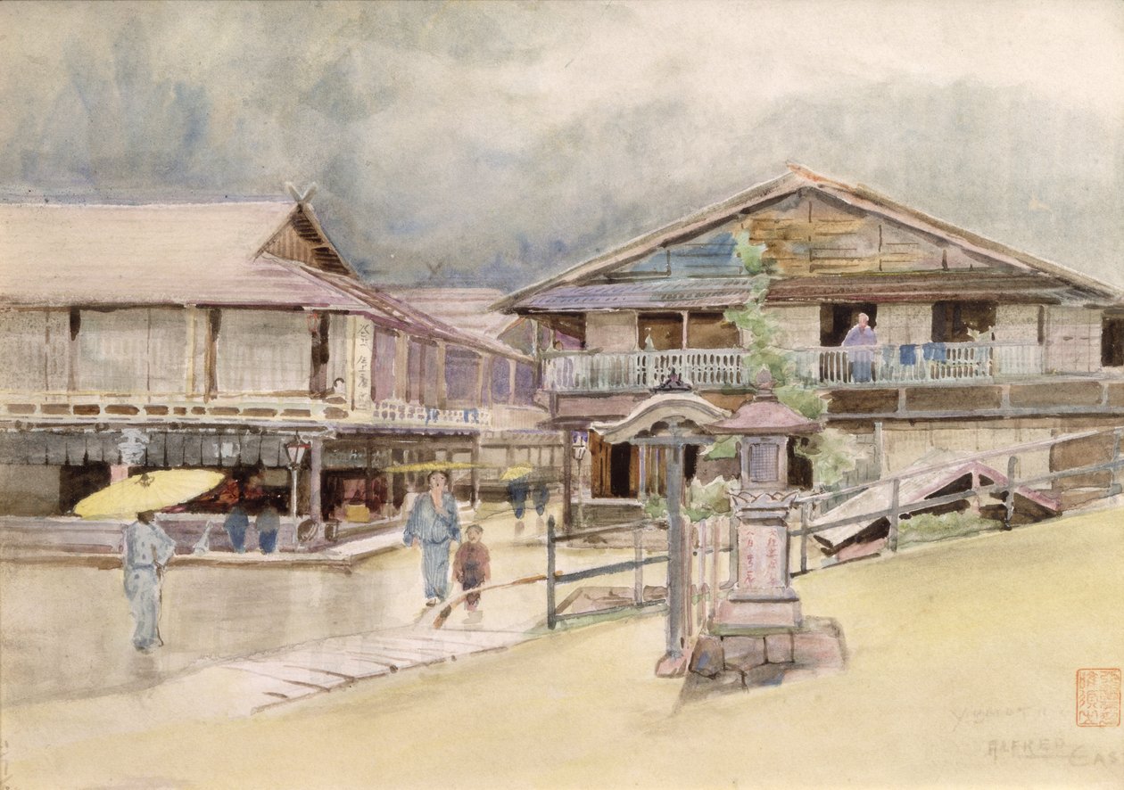 Deštivý den v Yumoto, 1889 od Alfred East