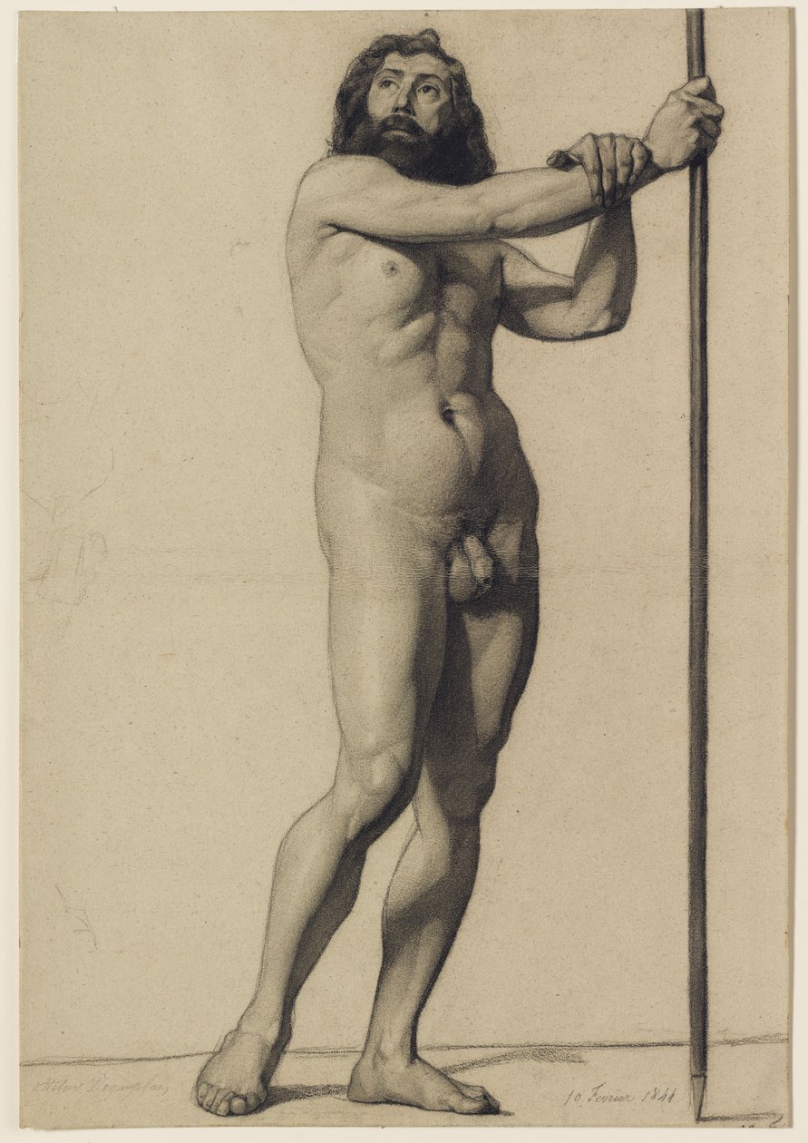 Studie akademické postavy: mužský akt držící hůl, 1844 od Alfred Emile Stevens