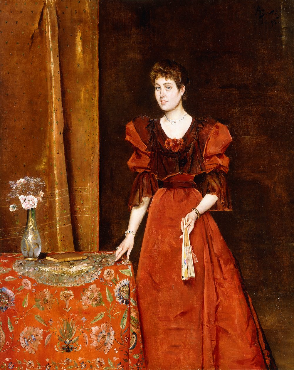 Elegantní dáma držící vějíř, 1893 od Alfred Emile Stevens