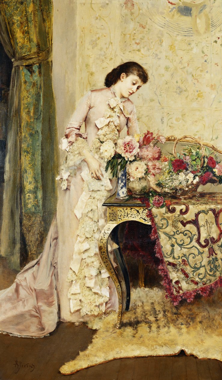 Aranžování květin, od Alfred Emile Stevens