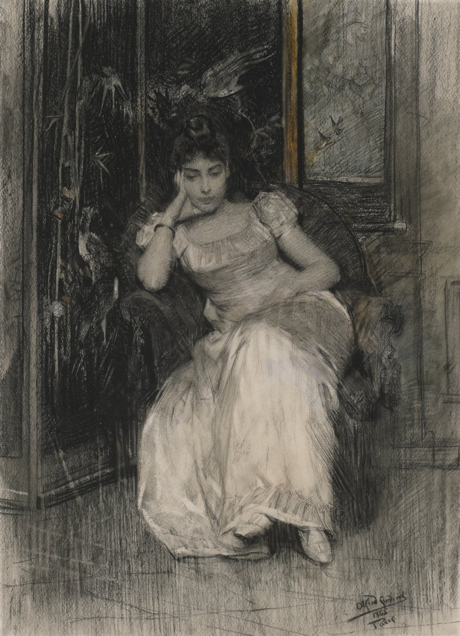 Mademoiselle de Clermont-Tonnerre, 1865 (černá křída a wc přes grafit na tkaném papíře) od Alfred Emile Stevens