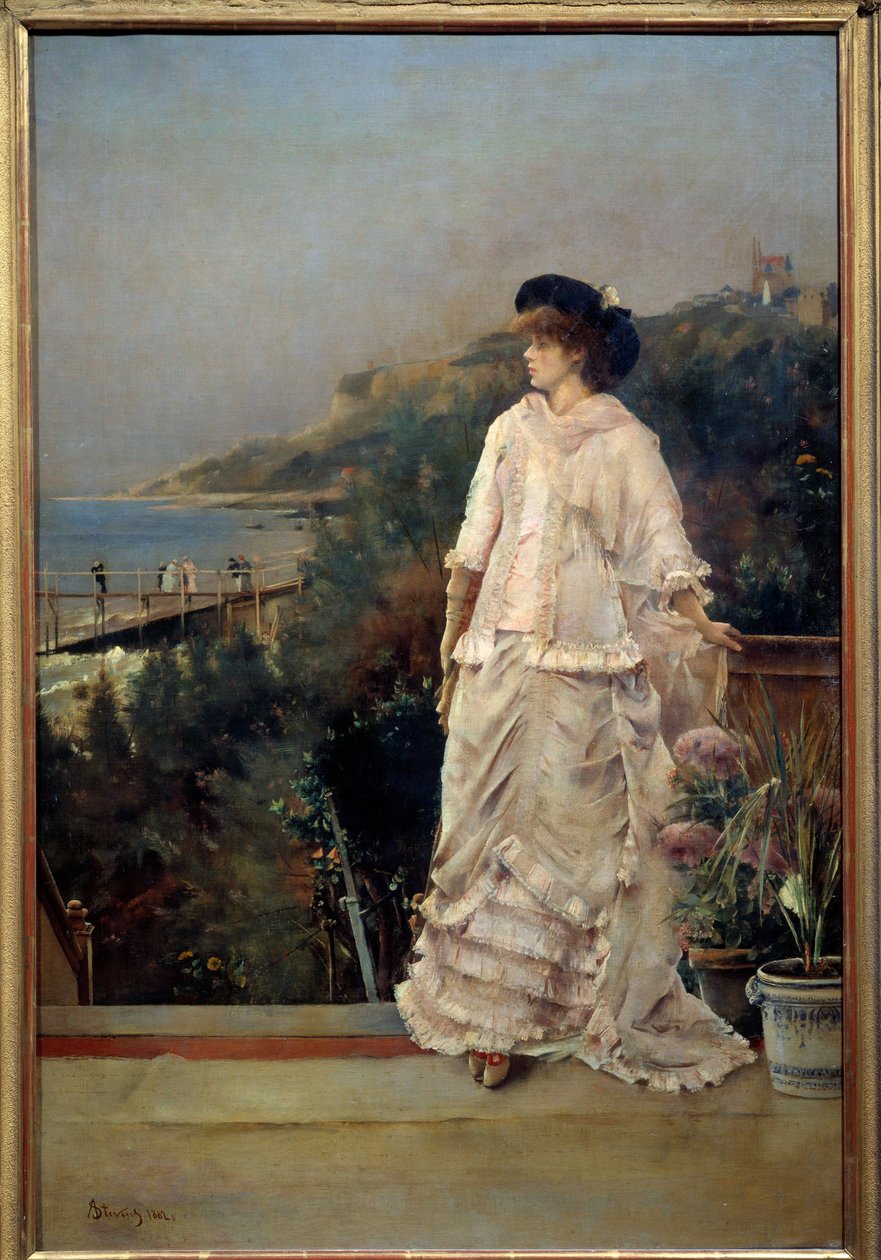 Portrét ženy na terase u moře Obraz Alfreda Stevense (1823-1906) 1882 Sun. 1,1x0,66 m Paříž, musee d
