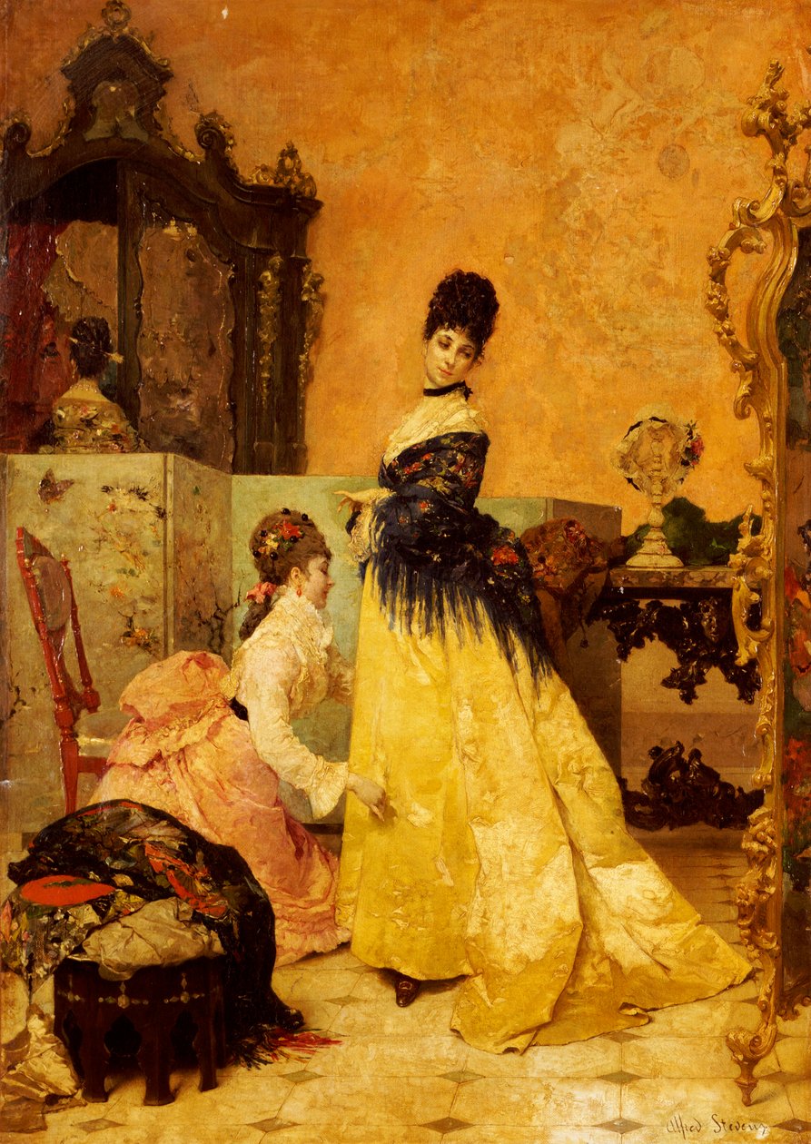 Nové šaty (olej na plátně) od Alfred Emile Stevens