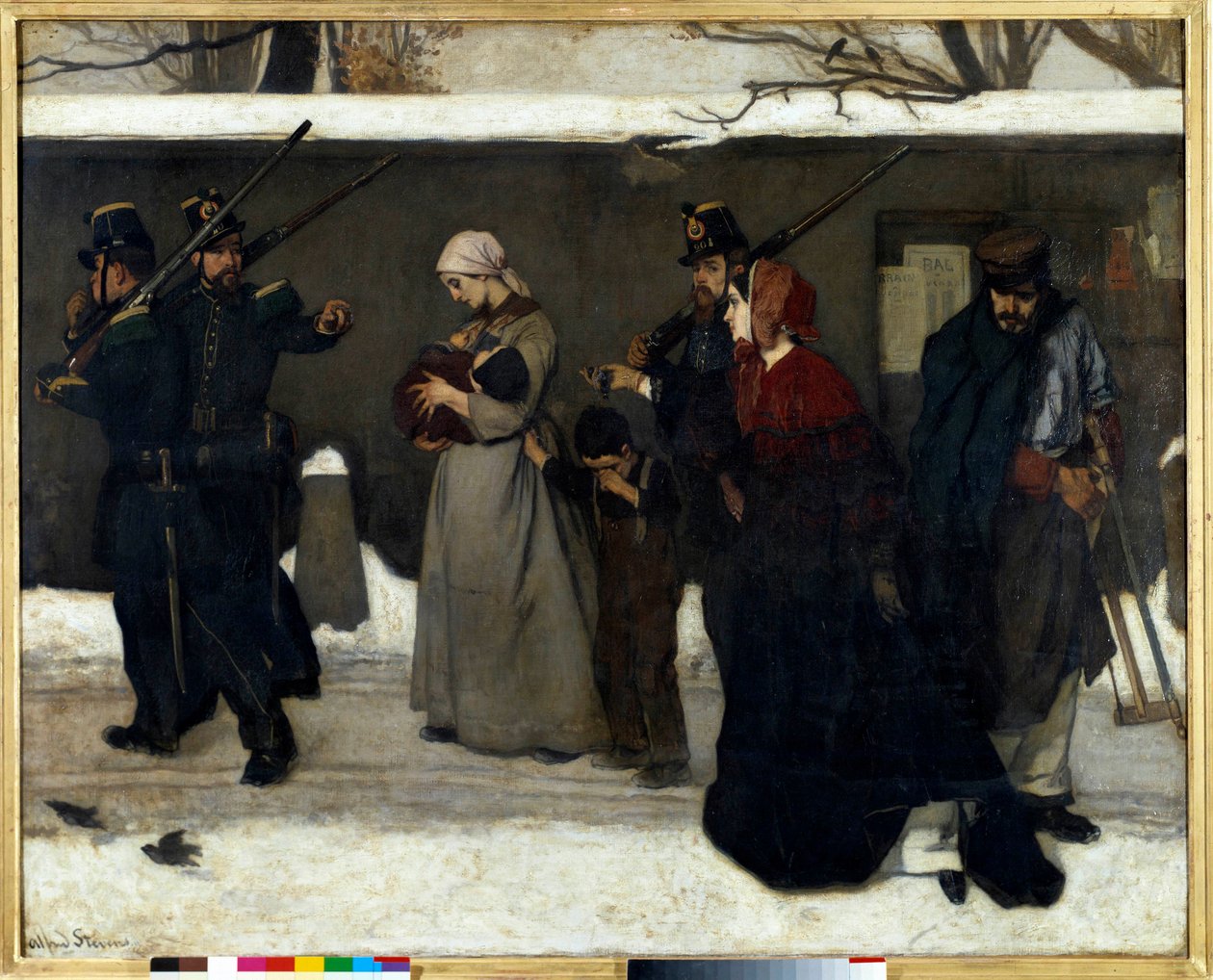 Takzvané tuláctví také říká, že lovci národních stráží Vincennes zastavují rodiny na ulici. Obraz Alfreda Stevense (1823-1906) Sun. 1,3x1,6 m Paříž, musee d