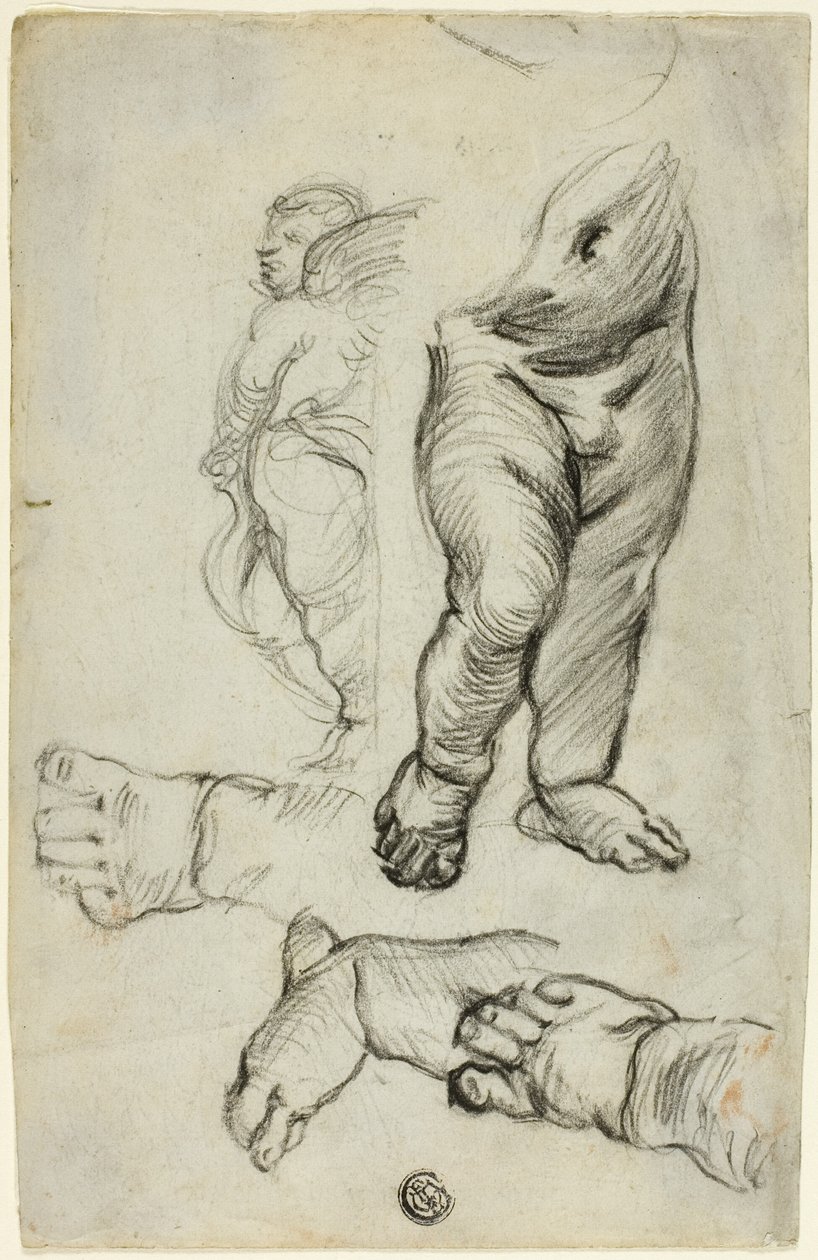 Náčrtky Putti (recto); Studie k ornamentu (verso) od Alfred George Stevens
