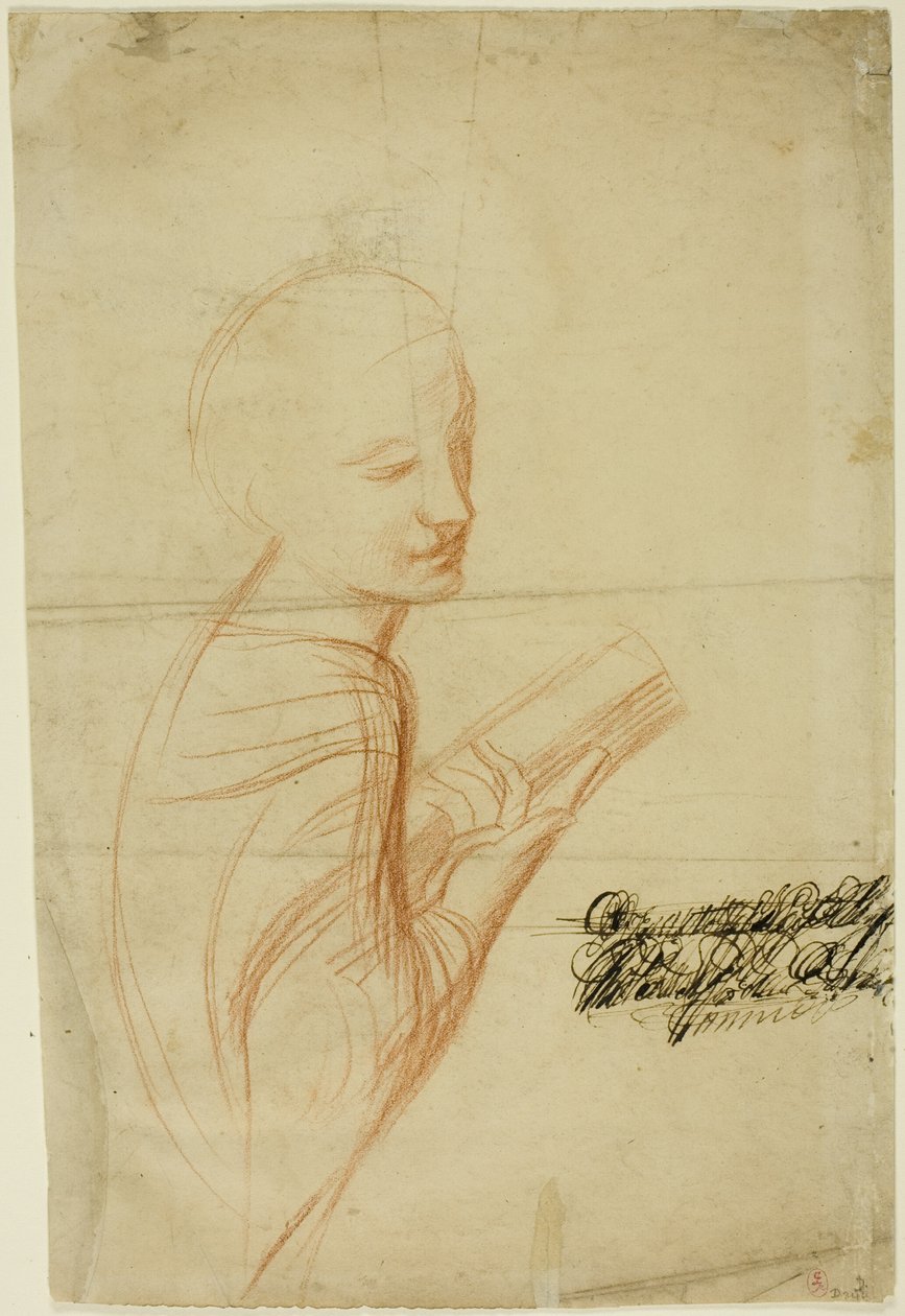 Žena s knihou (recto); skicy mužské postavy (verso) od Alfred George Stevens