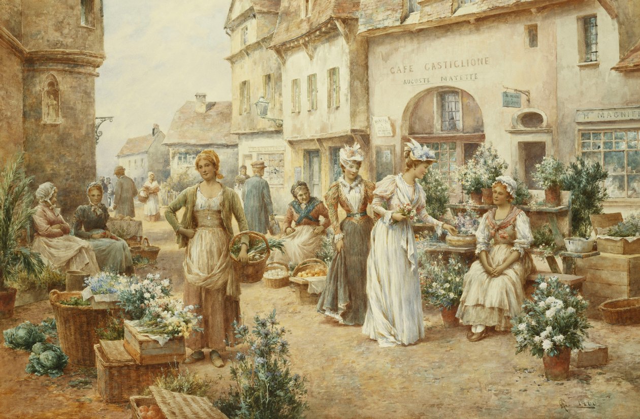 Květinový trh, Francie, 1900 od Alfred Glendening