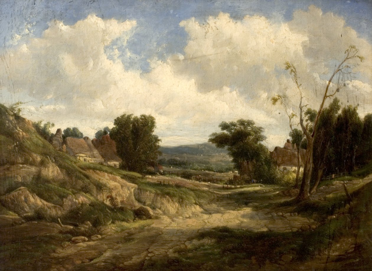 Krajina s chalupami, 1864 od Alfred Gomersal Vickers