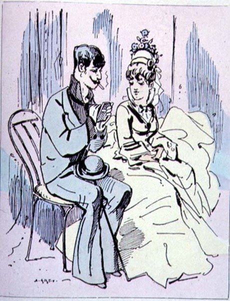 Na Champs-Élysées, ilustrace z Les Parisiennes, kolem roku 1870 od Alfred Grevin