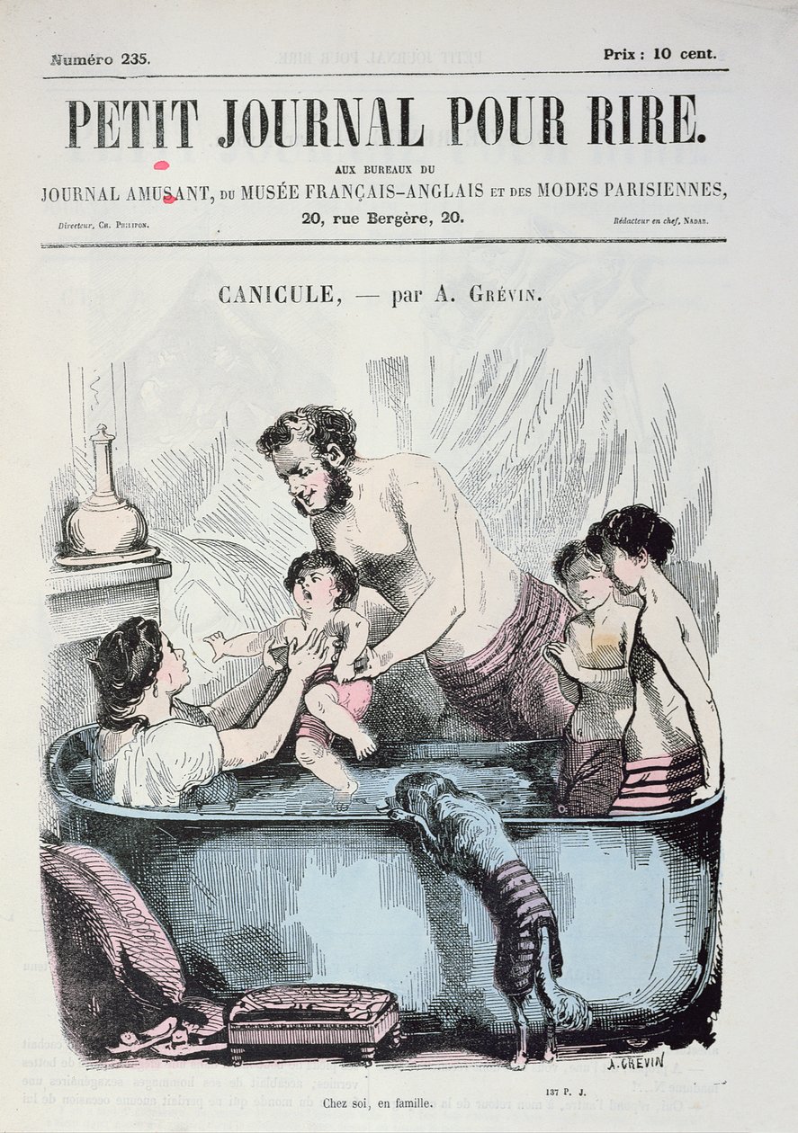 Spalující horko: Rodinná lázeň, obálka časopisu "Le Petit Journal pour Rire", cca 1860 od Alfred Grevin