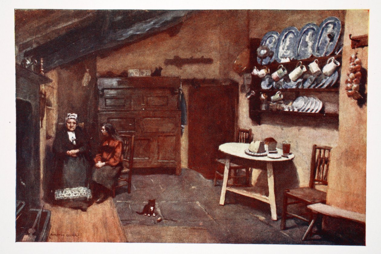 Stará hospodská kuchyně, Coniston, z portfolia tisků z původních akvarelů, kolem roku 1920 od Alfred Heaton Cooper